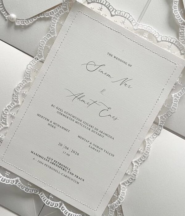 lace trimmed wedding invitation